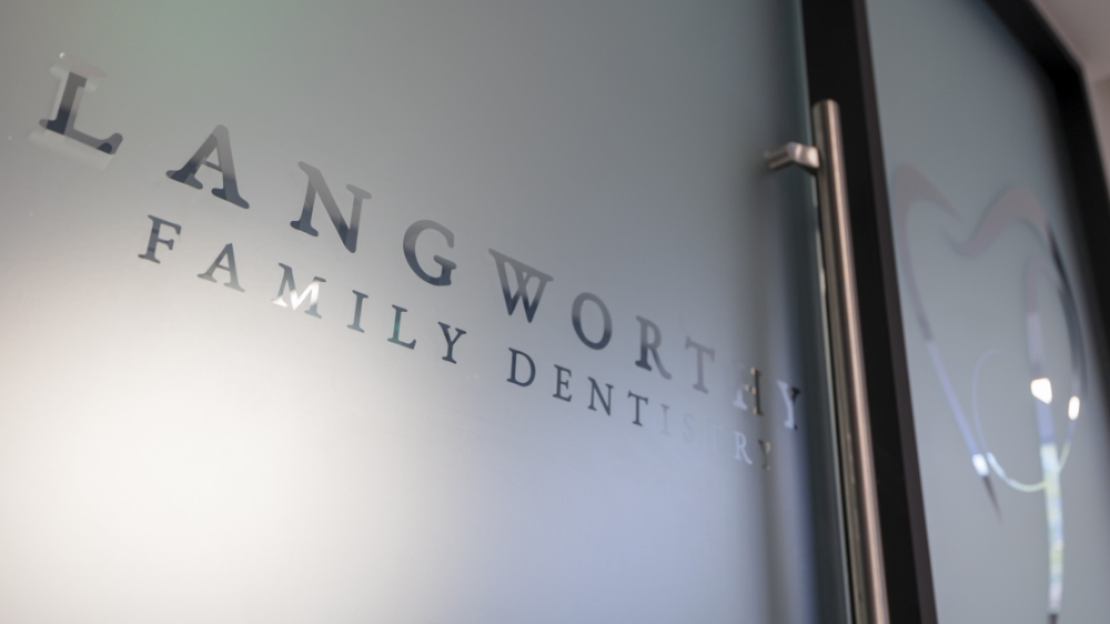 Langworthy Family Dentistry sign on the outside of the dental office building